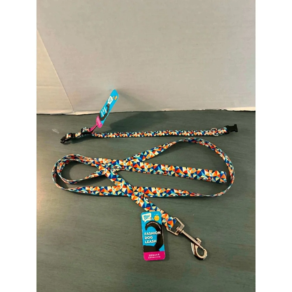 Play On Dog Leash and Collar Set Small Multicolor‎ NWT Geometric Mosaic Pattern
